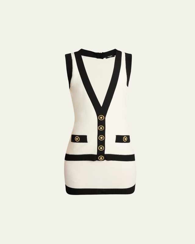 Contrast-Trim Knit Mini Dress